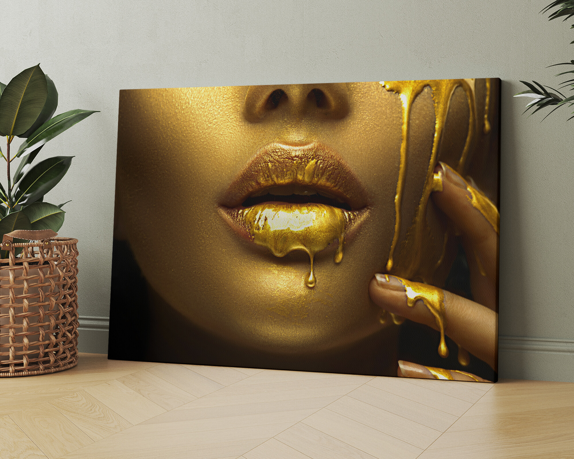 Tablou Canvas Golden Lips Splash